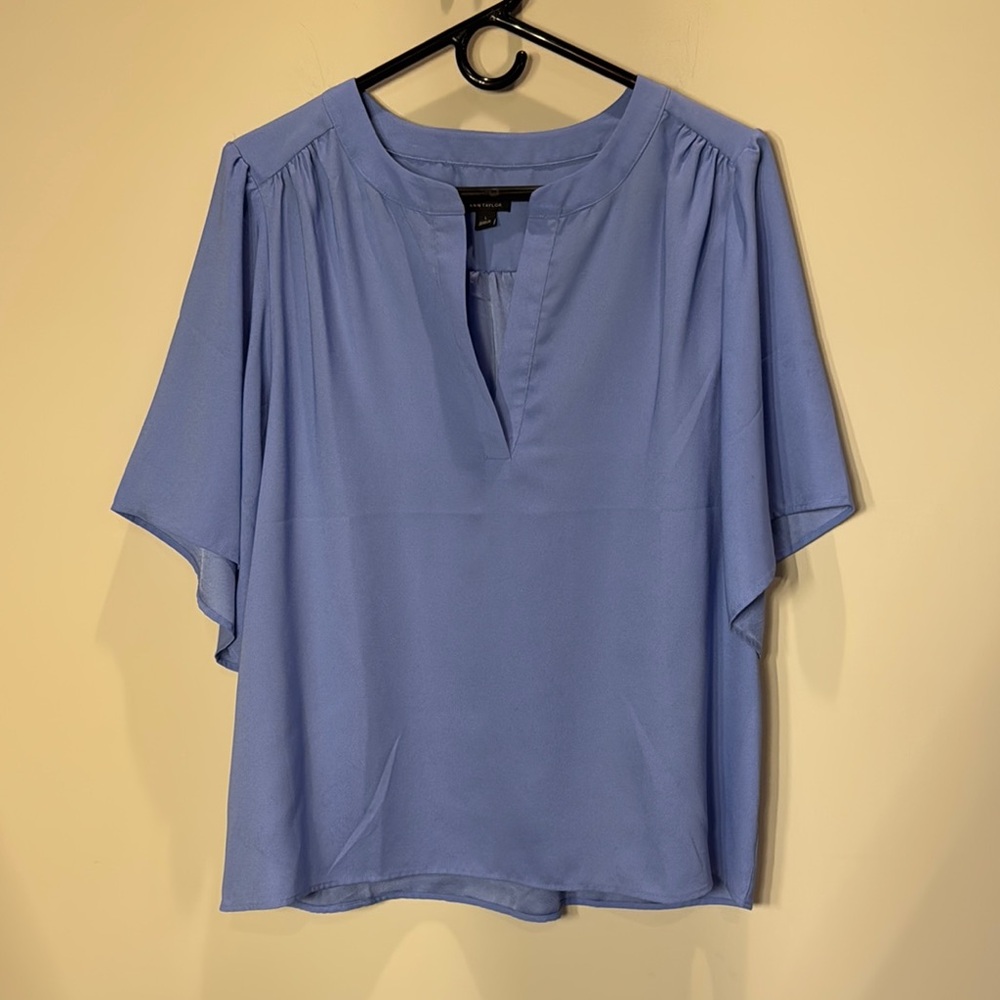 Ann Taylor Blue Relaxed Flutter Sleeve Blouse